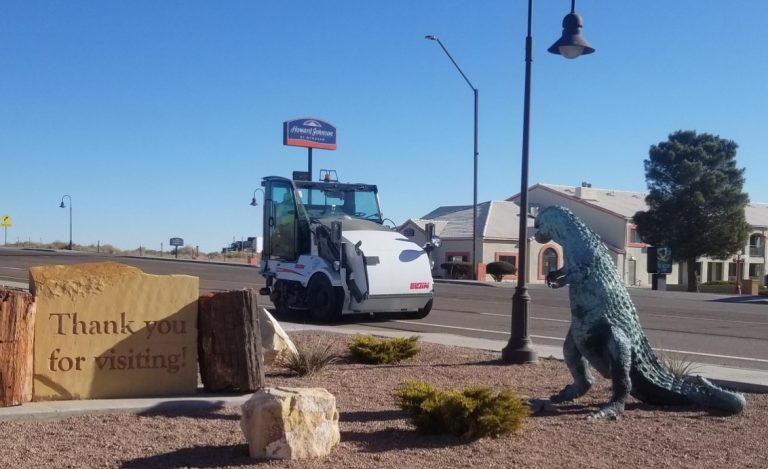 Photo by Sean CassidyHolbrook Code Enforcement Officer Doyce Stuart was spotted last week on Navajo Blvd. cleaning up the streets with the newest addition to Holbrook’s maintenance fleet. While there is currently no set schedule for when or where the sweeper will be, Stuart said his first areas of focus are the main streets of Navajo Blvd. and Hopi Drive.