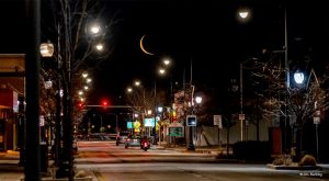Photo by Jim BuckleyEarly commuters in downtown Winslow had a clear sky and beautiful sliver of the Moon to guide the way last Sunday. Although there will be some patchy clouds this week, Friday is set to be about perfect with cloudless skies and temperatures reaching the mid-70s.