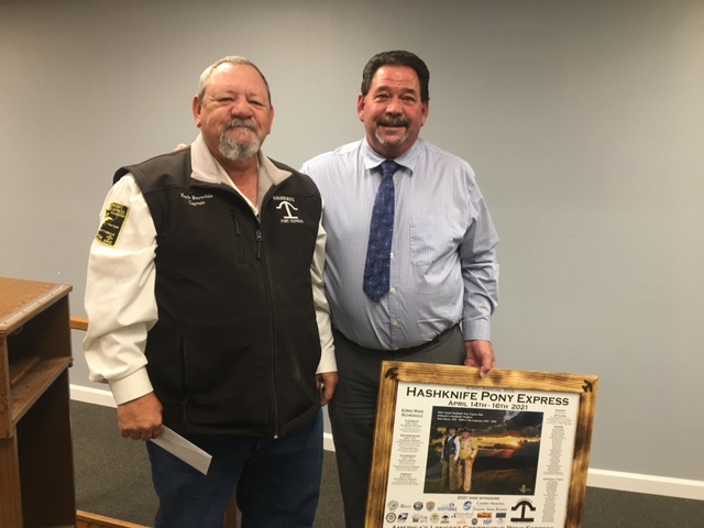 Photo by Kathleen SmithThe Holbrook Council along with Mayor Merrill Young (right) proclaimed April 6 National Service Recognition Day. Presenting the proclamation was AmeriCorps Vista Jake Stevensen (left).