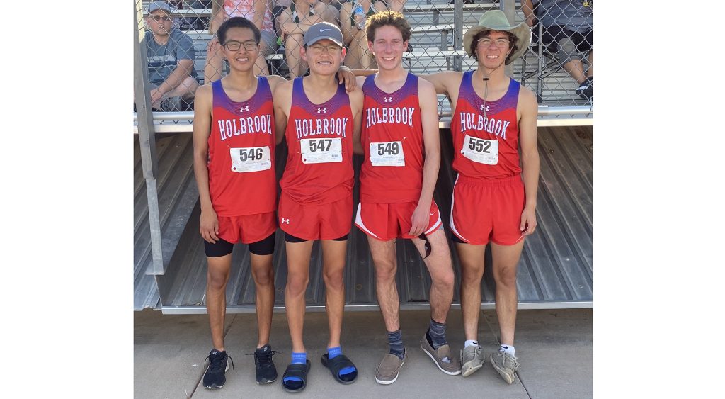 Photo courtesy of Greg PerkinsMembers of the Holbrook High School’s boys’ track team competing in the 4x800 meter relay teams at the state meet include (left to right) Damon Attakai, Damien Clark, Preston Edwards and Josh Pack. They placed sixth in the relay with a finishing time of 8:33.15.
