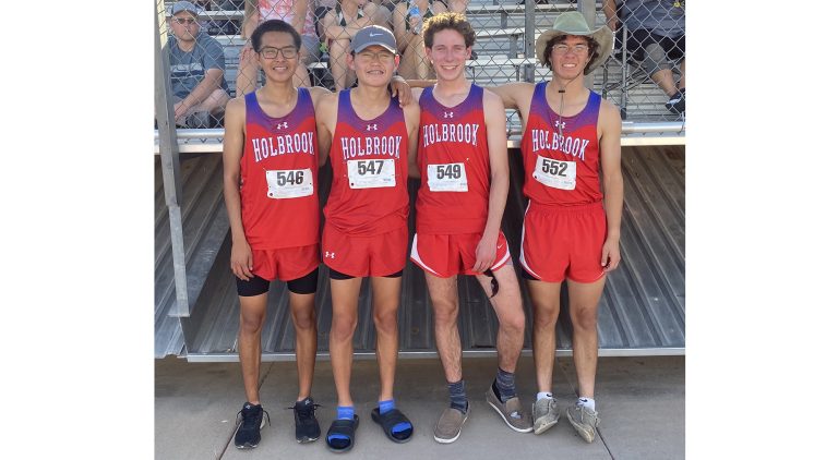 Photo courtesy of Greg PerkinsMembers of the Holbrook High School’s boys’ track team competing in the 4x800 meter relay teams at the state meet include (left to right) Damon Attakai, Damien Clark, Preston Edwards and Josh Pack. They placed sixth in the relay with a finishing time of 8:33.15.