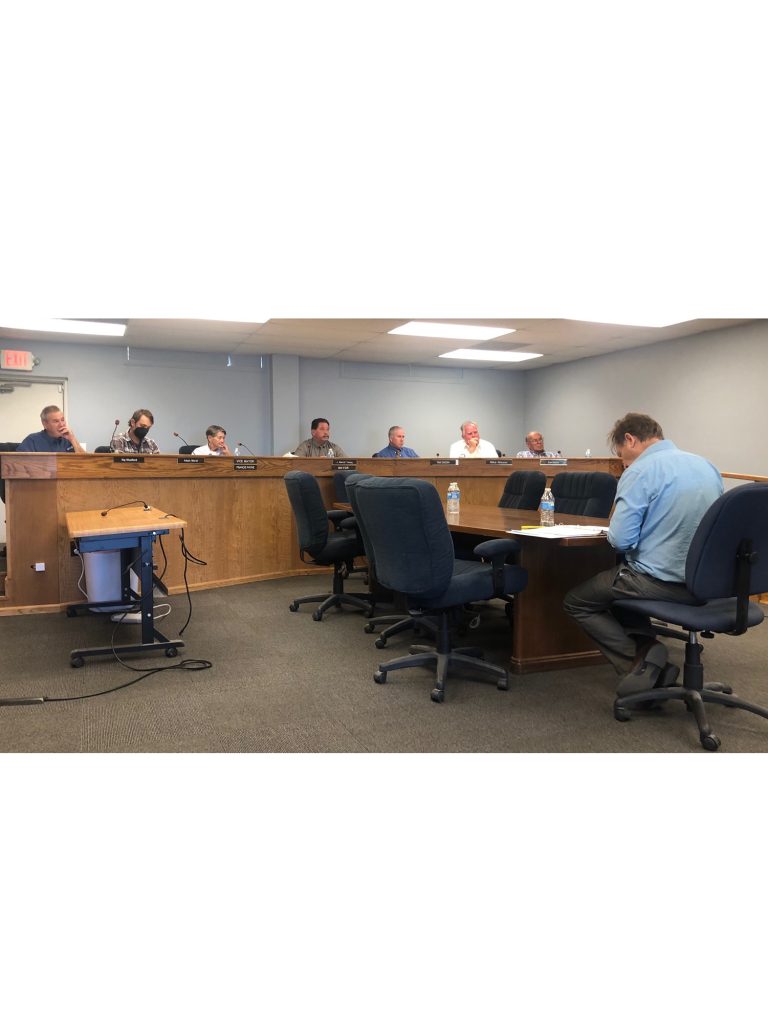 Photo by Linda KorThe Holbrook City Council met last week for a budget work session and a brief meeting. Pictured are (left to right) council members Kip Woolford and Adam Marsh, Vice Mayor Francie Payne, Mayor Merrill Young, council members Tim Dixon, Mike Nilsson and Earl Kester, and City Manager Ted Soltis.