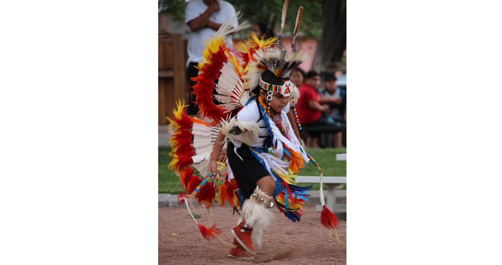 Kameron Nez is shown here performing the boys’ fancy dance.
