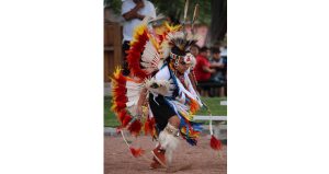 Kameron Nez is shown here performing the boys’ fancy dance.