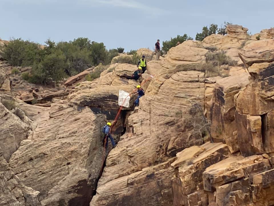 Photo courtesy of the Joseph City Volunteer Fire DepartmentSpecial Response Team member Brent Young with the Joseph City Volunteer Fire Department descends into Chevelon Canyon as part of the rescue effort.