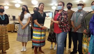 Photo by L. ParsonsWinslow Mayor Roberta Cano (right) presented Denise Estudillo (left) with a proclamation declaring November Native American Heritage Month. Members of the Winslow Residential Hall Youth Council were also in attendance.
