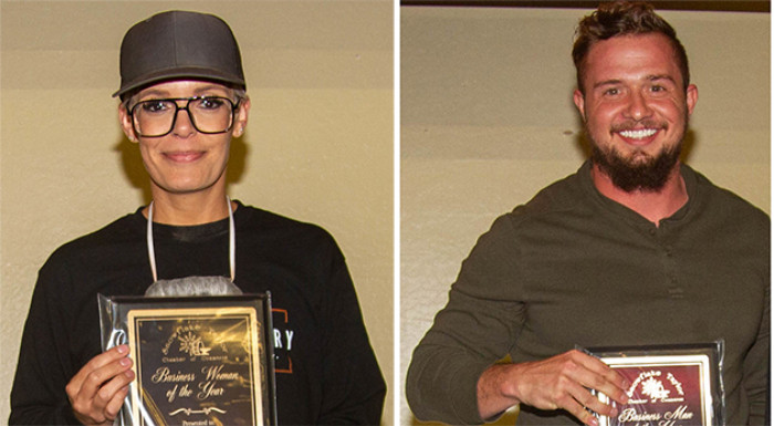 Becca Martin, owner of The Perkatory was named Business Woman of the Year.Garett Larson, the owner of Larson Waste was named Business Man of the Year.