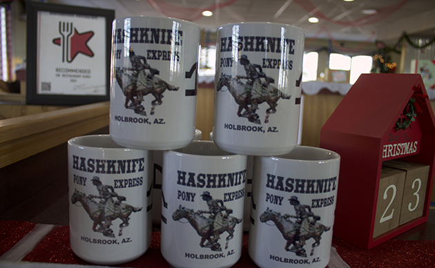 Photos by Linda KorAlong with cash donations, supporters of the Hashknife statue can purchase mugs or T-shirts that display the statue that is being created. These items can be purchased and Holbrook Mercantile or at Bienvenidos Restaurant in Holbrook.