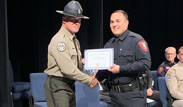 Photos courtesy of the Holbrook Police DepartmentOf the cadets who graduated from the Northeast Arizona Law Enforcement Academy in Taylor last week Holbrook Police Officer Joseph Montemayor (first photo on the right) was awarded for Best Driver and HPD Officer Ryan Larson (second photo on the right) was awarded as Best Overall Recruit.