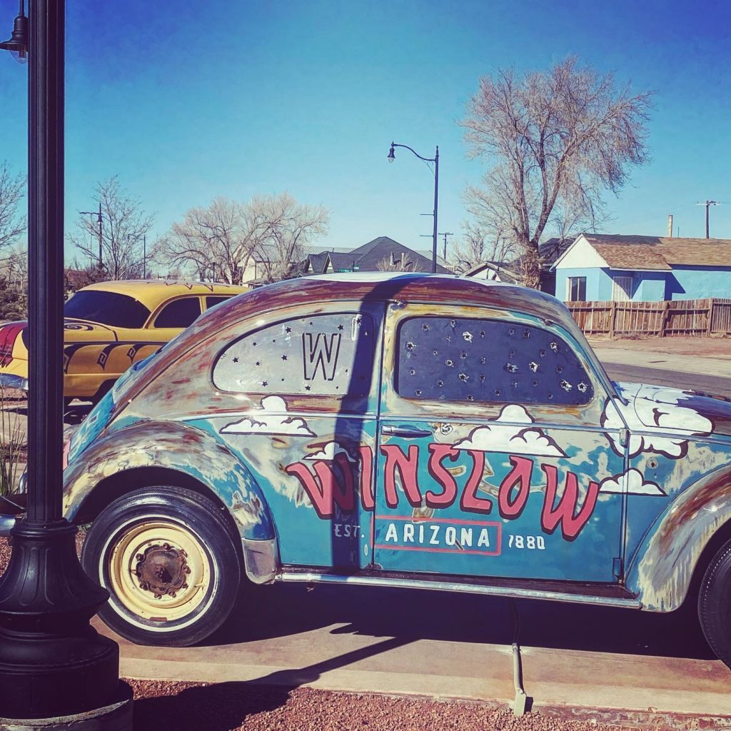 Photo by Una WirkebauHGTV is in full swing filming their show Hometown Kickstart in Winslow. This car is a part of their public space renovation in which they built new paths in the First Street Park and added art cars. The project is an idea by the Winslow Arts Council that has been struggling to get off the ground. The show will air in the spring.