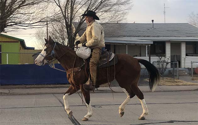 Hashknife rider Sam Buckingham started out the four-day journey to Scottsdale as part of the 64th Annual Pony Express Ride, leaving the Holbrook Post Office on Wednesday morning.