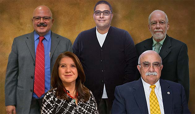 Photo courtesy of the Community College District Governing BoardNavajo County Community College Governing Board members include (front row, left to right) Chairwoman Kristine Laughter, Frank Lucero, (back row) Elias Jouen, Derrick Leslie and Everett Robinson.