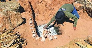 Photo courtesy of Northland Pioneer CollegeDiné ceramic artist Adrian Herder demonstrated the art of pit firing during a demonstration at the Holbrook Northland Pioneer College campus. His work and other artists can be seen through April 9 at the Tallon Gallery located on the Show Low campus or online at https://www.npc.edu/talon-art-gallery/current-exhibition.