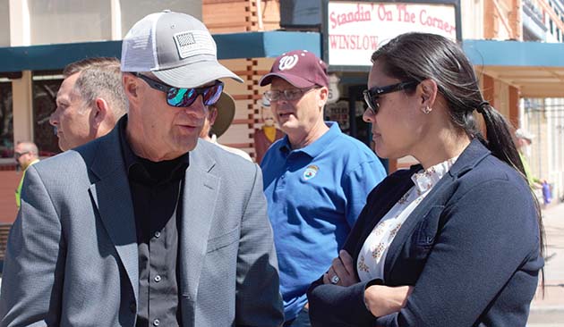 Photos by L. ParsonsNavajo County Manager Glenn Kephart (left) and County Government Relations Director Rochelle Lacapa (right) joined the Army Corps of Engineers on their tour of Winslow last week.