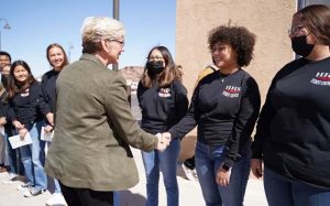 Photo courtesy of US Secretary of Energy Jennifer Granholm’s officeUS Secretary of Energy Jennifer Granholm takes time to visit with Holbrook High School students as part of her visit to the school for discussions with community leaders on the impact of coal fired plant closures.