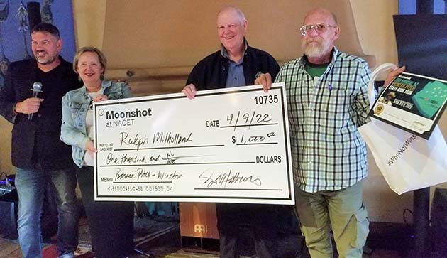 Photos by L. ParsonsRalph Milholland of Mobil Recycling was the overall winner at the Moonshot Pioneer Pitch event. Milholland (right) won $1,000 from Arizona Public Service and will attend an entrepreneur training course courtesy of Moonshot. Also pictured are (left to right) Moonshot President and CEO Scott Hathcock, Winslow Economic Development Director Una Wirkebau and Congressman Tom O’Halleran. Mobil Recycling is located in Winslow at 3907 Commuter Drive.