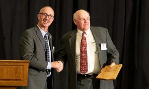 Photo courtesy of the Ranching Hall of FameThe Jeffers family was honored for its generational contribution to the ranching community of northern Arizona. Bill Jeffers (right) accepted the award on behalf of his family at the Ranching Hall of Fame banquet.