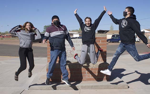 Photo by L. ParsonsWinslow Junior High School is celebrating their academic leaders this week with the announcement of their valedictorian and salutatorians. Valedictorian Tatum Henling (third from left) holds a 4.33 weighted grade point average. The salutatorians, (left to right) Grace Pollard, Aayden Roland and Gino Quinones are also primed for a great start to their high school careers next year with all three obtaining 4.30 GPAs.