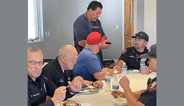 Photo courtesy of Mike NilssonThe City of Holbrook hosted an Employee Appreciation Luncheon last week at the Machusak Center with Mayor Merrill Young (standing) providing some tasty barbecue for the employees including those pictured from the Holbrook Police Department. The event was attended by most of the City of Holbrook’s 48 employees and the Holbrook City Council including Vice Mayor Francie Payne, and councilmen Kip Woolford, Adam Marsh, Earl Kester and Mike Nilsson.
