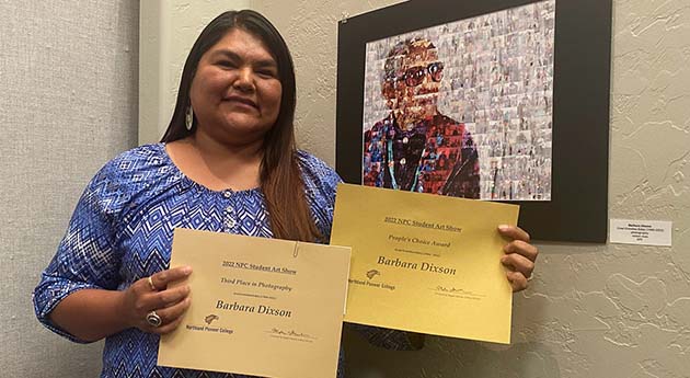 Photo courtesy of Northland Pioneer CollegeNPC’s 2022 Student Art Show People's Choice Awardee Barbara Dixson with her "Great Grandma Eskey.”