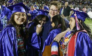Photos by Kellie Spangler/SpanglerpicsHolbrook High School senior class English teacher Ina Overson gives farewell hugs to graduates (left to right) Miranda Yazzie, Taleah Nelson, Nicole H. Begay and Heidi Yazzie.