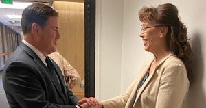 Local civic leader Lauri Wong (right) won a Governor’s Award for her service in the community. Congratulating her for her award is Governor Doug Ducey. Wong was invited to the State Capitol to receive her award.