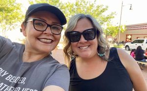 Photo by Roberta “Birdie” CanoWinslow Mayor Roberta “Birdie” Cano (left) and Councilwoman Melissa Nelson (right) helped host a weenie roast in celebration of the recent Juneteenth Holiday in the Route 66 Plaza on Second Street.