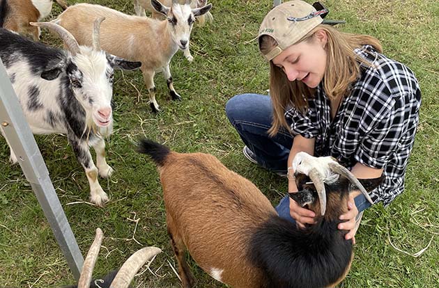 Photo by Linda KorNavajo County Fair volunteer Sofya Wilson took a break and visited some furry friends at the petting zoo.