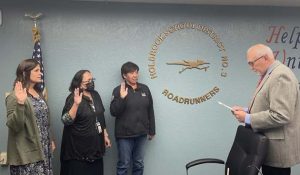 Photo courtesy of Holbrook Unified School DistrictHolbrook Unified School District No. 3 Board Member Dr. Craig Stuart (far right) swore in continuing board members (left to right) Debbie Shumway who will serve a two-year term, and Linda Yazzie and Claudia Jackson who will each serve a four-year term.