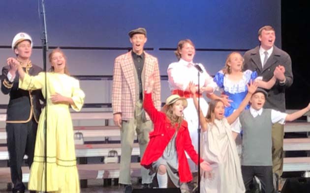 Photos by Alysia Heward Joseph City Arts presets Mary Poppins a musical based on the stories of PL Travers and the Walt Disney Film. The play will be held at 6:30 p.m. tonight (Wednesday) and Thursday, Nov. 17, and at 1 :30 and 6:30 p.m., this Saturday, Nov. 19 at the BG Bennet Auditorium at Joseph City High School. Tickets are $7. Pictured at the right are Bannon Johnstun (left) and Sarya Heward (right). Also pictured above are cast members (front row) Jocelyn Moss, Jaydiana Kinlicheenie, Gage Miller, (back row) Arizya Heward, Klydie Miller, Bannon Johnstun, Sarya Heward, Lacy Deets and Bridger Fields.
