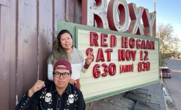 Photo courtesy of Nicole YoungThe film The Red Hogaan, a horror film created by Navajo filmmakers Kody (right), Kolette (left) and Kolin Dayish, was featured at the Roxy Theater on Nov. 12.