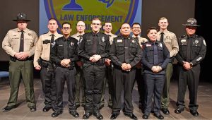 Photo courtesy of Northland Pioneer CollegeOfficers who graduated from NALETA and their instructors include (left to right) RTO Justin Weller, officers Jonathan Bourassa, Ismael Amaya-Molina, Jacob Newsome, Ronald Linstra, Michael Pearce, Byron Loas, Jarrod Toadecheenie, Amber Shelendewa, Jesse McCray and Class Supervisor Sgt. Pete Salazar.