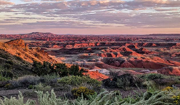 Photo by Becca Miller/NPSAt this time of year, you can catch "the golden hour" at Petrified Forest National Park for sunset with ease. While the park is closed at night, during the shorter winter days it doesn’t close until 5 p.m. Make sure to get to the park before then so you can get those glowy, warm sunset pictures.