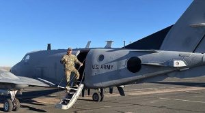 Photos by Linda KorMajor Robert Freyou arrives at Holbrook Municipal Airport to be greeted with a hearty welcome from friends and family last Friday. Freyou made Holbrook his final flight as an Army pilot before returning to Libby Army Airfield in Sierra Vista.