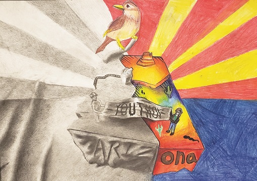Photo by Crista Knox The redesigned Arizona flag that won the Arizona Art Educators Associations flag contest was created by WJHS students, Julianna Jack and Mykell Torres.