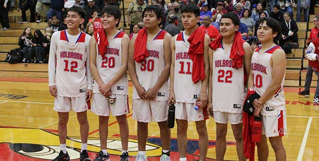 Photo by Kellie Spangler/Spangler picsHolbrook High School Roadrunners named during the state finals were (left to right) Noah Brown, named 3A East Region Player of the Year; Brandon Tapaha, name to First Team; Tyler Tapaha and Quentin Thomas, both named to the Second Team; and Sam Francisco and Kyle Smith both received Honorable Mention.
