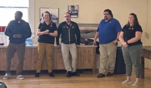 Photo by Shawn WhiteWHS career and technical education teachers take over Good Morning Winslow. Pictured are (from left to right) Quentin Hayes, Lisa Foster, Afton Foster, Daniel Tafoya and Netalie Barrios.