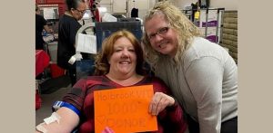 Photo courtesy of Corina Fors/VitalentHolbrook community members can be proud of their efforts in providing life-saving blood as evidenced by donor Jorie Hager (left) who recently became the 1,000th resident to donate blood at a recent blood drive at the Holbrook Volunteer Fire Department hosted by Vitalent. Pictured with Hager is Vitalent blood drive coordinator Nicole Young (right). Last year, 579 lifesaving blood donations were collected by three different donation sites in the community.