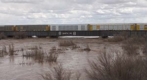 Photo by Shawn WhiteLittle Colorado River had grown to 22-feet last week, nearly reaching the BNSF train tracks in Winslow.