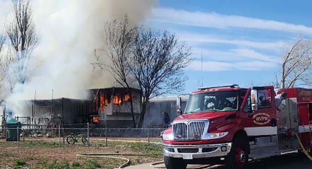 Photo courtesy of the Holbrook Police DepartmentAt 8:36 a.m. on Tuesday, March 28, Holbrook Police and Holbrook Volunteer Fire Department responded to a reported structure fire in the 300 block of Desert View Drive. Police and fire personnel responded and found the residence fully engulfed. The occupants were able to get out safely. The fire spread quickly, and the trailer is a complete loss. The fire is not suspicious in nature and is believed to have started in the kitchen area. The Navajo County Sheriff’s Office, Holbrook EMS and Navajo County Probation provided additional assistance.