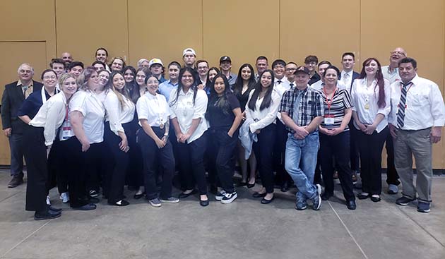 Photo courtesy of Northland Pioneer CollegeNPC’s 2023 SkillsUSA Arizona medal winners are pictured along with their fellow competitors and instructors during the state competition in Phoenix, held April 11 and 12. In the photo are: NPC Welding faculty Randy Hoskins, and students Selena Campos and Brighton Hatch, fellow NPC Welding faculty Wesley King and student, Samuel Paschal; NPC Welding faculty Jim Leslie and students James Zimmerman, CJ Mead, Ashley Sisco, Farrell Baldwin and William Ebert; NPC Welding faculty Frank Pinnell with students Tyrell Diggs, Jose Mireles, Lindsey Hinton, Kesslynn Parker, Layla Cisco, and Adriann Gardner; NPC Cosmetology Faculty Autom Christensen and Ferryn Sam with students, Kyra Benally, Anahi Pereda, Sierra Hernandez, Emma Beatty, and Christi Rivera; NPC Faculty in Construction Jorge Meza with students Cayden Begaye, Adrian Roanhorse, and Tate Lewis; NPC Faculty in Fire Science Bill Solomon with students Wendy Gonzalez, Kenia Molina, and Cayden Warneke; and NPC Faculty in Automotive Sammy Harris with students Carter Weber, Dawson Lee, Jose Ruiz, Cody Scoggin and Seneca Monday.