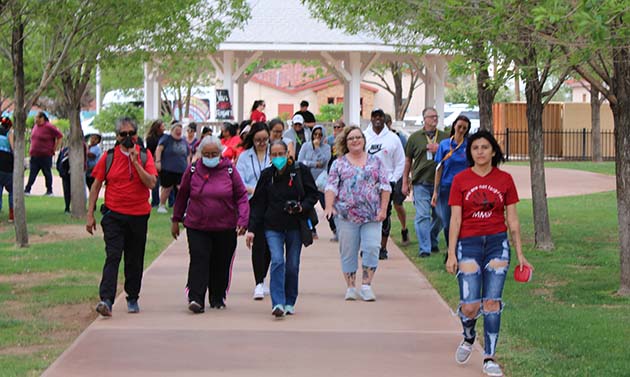 Photos by Shawn WhiteThe crowd of people marching in support of missing and endangered indigenous women are shown leaving the downtown gazebo and begin the march towards the Eagle Pavilion in Winslow.