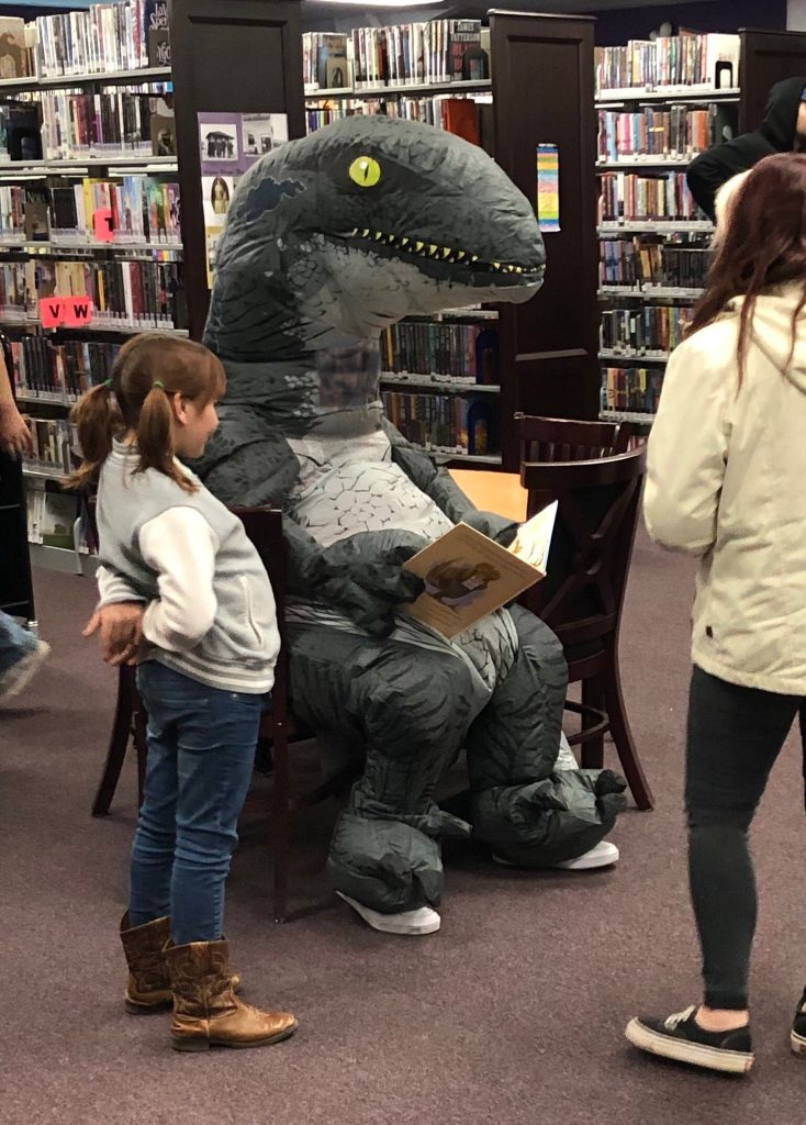 Photo courtesy of the Holbrook Public LibraryThis month the Holbrook Public Library held its Story Celebration with a wide range of characters including this friendly dinosaur, who read to young visitors. The library is offering a host of activities this summer, including Tales for Tots held each week at 10:30 a.m., on Thursdays. At 10 a.m. on Friday, June 2, the library will be hosting a Bubble Party to kick off the summer reading program, which is open to all ages. To see a complete calendar of events, visit holbrooklibrary.org.