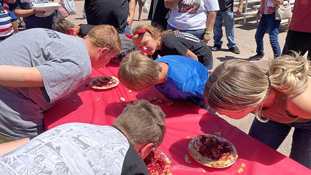 Photos by Linda KorFun was had by all last weekend in Holbrook during Old West Fest. But likely non more than these kids taking part in the pie eating contest.