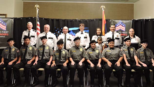 Photos courtesy of Dawn O’BrienLeadership and cadets of FFROA include (front row, left to right) Landon Smith, Landon N., Nicholas Ruiz, Tony Ruelas, Grace West, Daelyn Bishop, Marybell Ruelas, Donald James Overby, Aidan Williamson, (back row) Pat Connell, Terry Weaver, Jeff Hanna, Lauri Wong, Lori Nuanez, Keith Nuanez and Stacy Williamson.