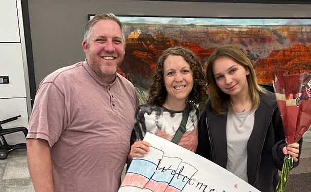 Photo courtesy of Shari McLawsBrian Frost and Lindsay Frost of Snowflake hosted Oly (center) from Russia.
