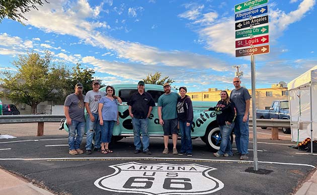 Photo by Matthew DixonThe skilled hands and creative minds who made Winslow's latest art car a reality include (left to right) J. R. Carmody, Jim and Lisa MacLean, Chuck Olszewski, Mike and Brandee Leary, Kassie and Jeff Dixon, and (not picture) Afton and Lisa Foster.