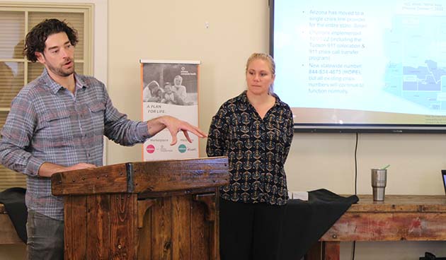 Photo by Shawn WhiteAnthony Mancini (left) and Allison Hephner (right) from Arizona Complete Health gave a presentation about the mental health resources offered the community to the business leaders at Good Morning Winslow.