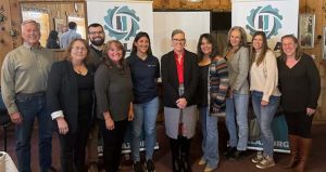 Photo by Chris PasterzGovernor Katie Hobbs (center) paid an unplanned visit to the RealAZ board meeting last week at La Cocina De Eva’s in Snowflake. The board consists of representatives from the various foundations, cities, support organizations and industries in Navajo and Apache counties. Pictured here with Gov. Hobbs are (left to right) Keith Johnson, town manager for Pinetop-Lakeside; Janet Dean, public affairs manager senior for Arizona Public Service; Henry Woltag, with Lava Run Wind Project near Springerville; Kathleen Smith, mayor of City of Holbrook; Trinidad Kechkian, with Lava Run Wind Project; Cindy Tafoya, director of the Holbrook Chamber of Commerce; Linda Kor, with the Joseph City Foundation; Desiree Fish, with the Joseph City Chamber of Commerce; and Marilyn Mott, director of community outreach with the Better Business Bureau.