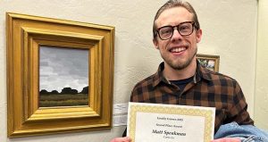 Photo courtesy of Northland Pioneer CollegeMatt Speakman of Snowflake (pictured) took second place in NPC’s Locally Grown juried art exhibition acrylic painting “Cattle Ln.” Artists Rebeccah Sweet of Linden and Chris Lambert of Show Low captured first and third, respectively.